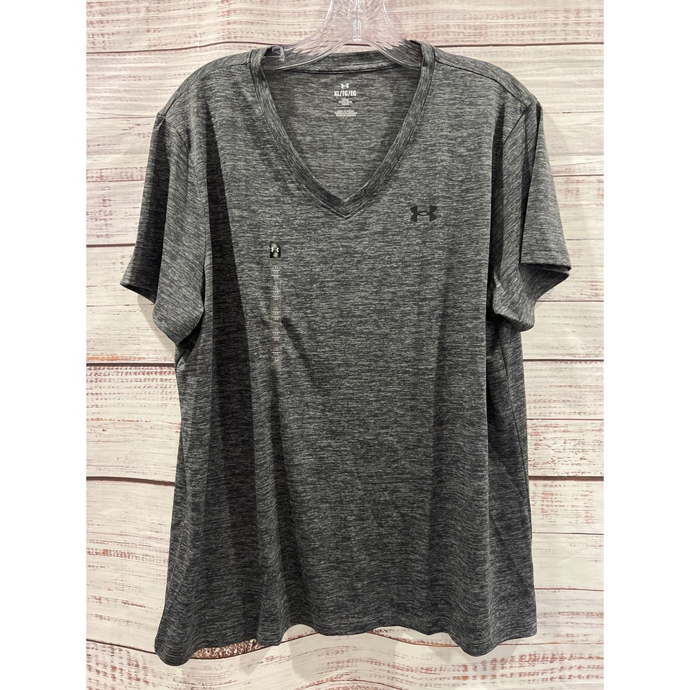 Under Armour Womens Tech SSV Twist V-Neck T-Shirt Gray Heather XL 1384227-025